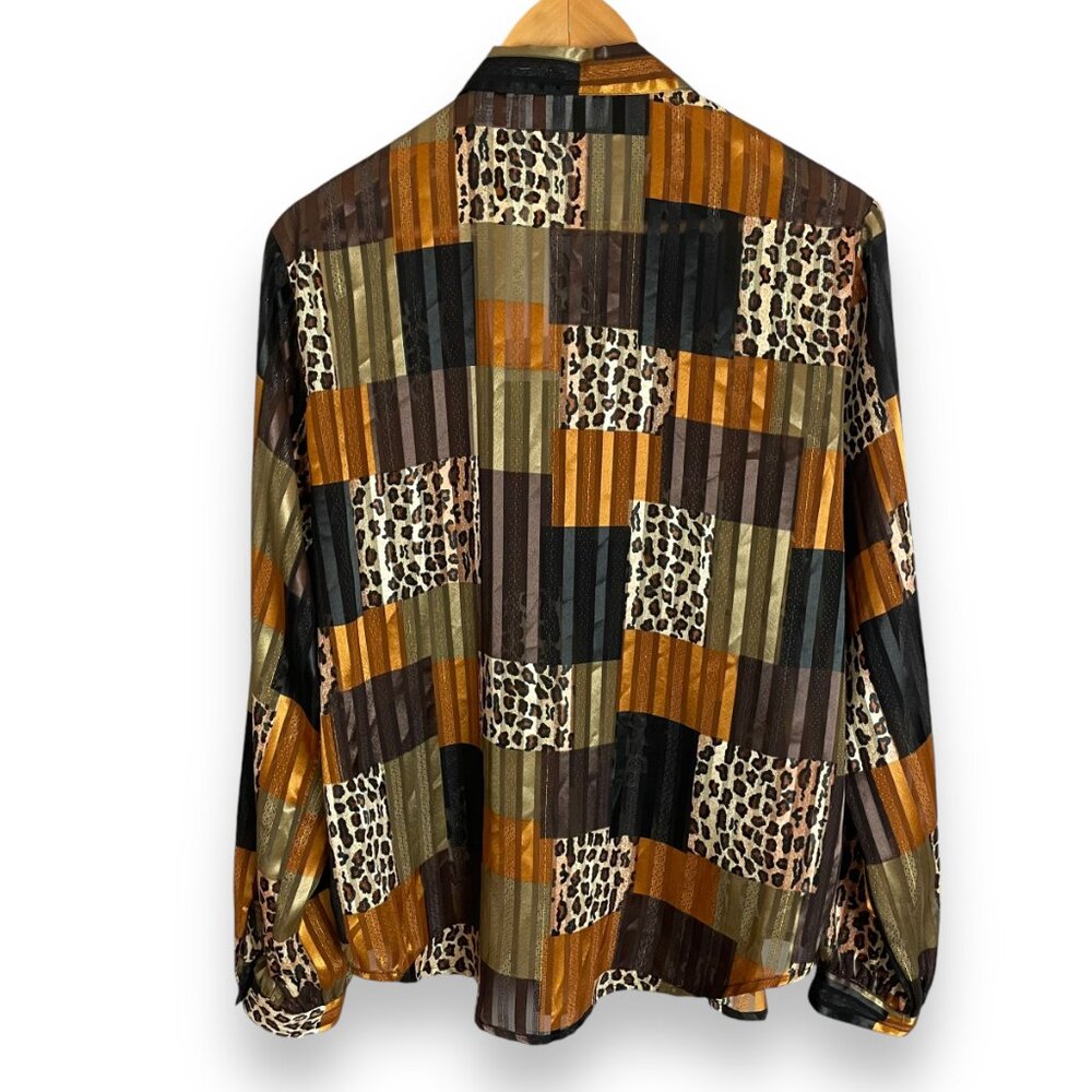 Vintage NWT Nordstrom Deadstock Top Animal Print Women Semi-Sheer Leopard Blouse - Picture 2 of 12